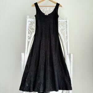 Fuzzi Size Maxi Dress Medium Black Lace Mesh A Line Maxi Whimsigoth Minimalist